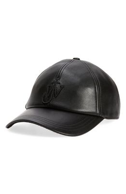 JW Anderson Embroidered Anchor Logo Leather Baseball Cap in Black