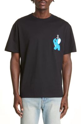 JW Anderson Embroidered Elephant Logo T-Shirt in Black