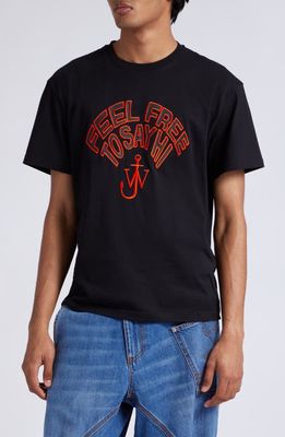 JW Anderson Embroidered Feel Free To Say Hi T-Shirt in Black