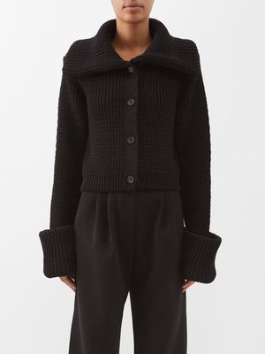 JW Anderson - Exaggerated-collar Cropped Knit Cardigan - Womens - Black