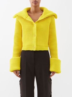 JW Anderson - Exaggerated-collar Cropped Recycled-knit Cardigan - Womens - Yellow