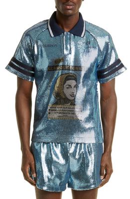 JW Anderson Fitted Sequin Polo in 804 Light Blue