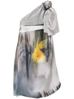 JW Anderson goldfish-print one-shoulder dress - Grey