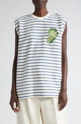 JW Anderson Grape Stripe Sleeveless Cotton T-Shirt in Natural/Blue