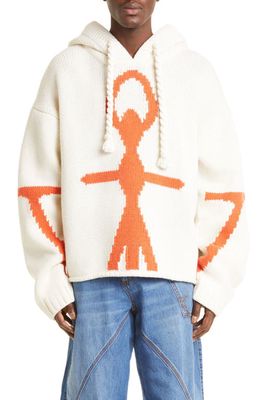 JW Anderson Intarsia Anchor Logo Wool Hoodie Sweater in White/Orange