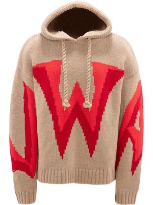 JW Anderson intarsia-knit logo hoodie - Neutrals