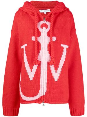 JW Anderson intarsia-logo zip-fastening hoodie - Red