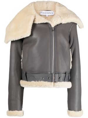 JW Anderson Jacke fleece-collar leather coat - Grey