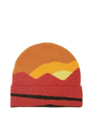 JW Anderson - Landscape-intarsia Wool-blend Beanie Hat - Womens - Orange Multi