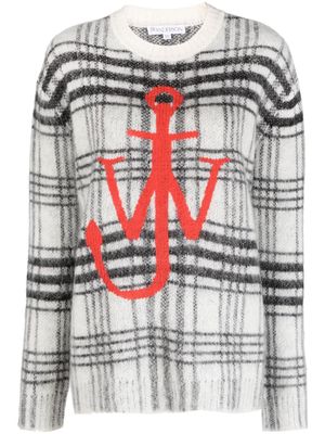 JW Anderson logo-embroidered check-pattern jumper - White