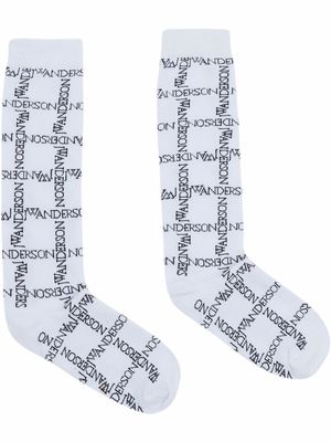 JW Anderson logo grid-print socks - White