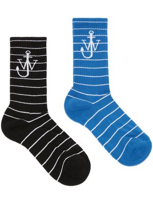JW Anderson logo-intarsia striped jacquard socks - Blue