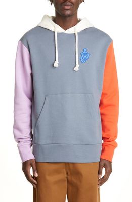 JW Anderson Logo Patch Colorblock Cotton Hoodie in 791 Grey/Multi
