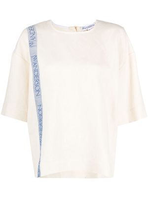 JW Anderson logo-print linen-blend T-shirt - Neutrals