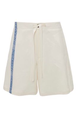 JW Anderson Logo Tape Cotton & Linen Wide Leg Shorts in Off White