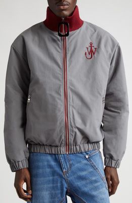JW Anderson Mixed Media Logo Embroidered Jacket in Grey