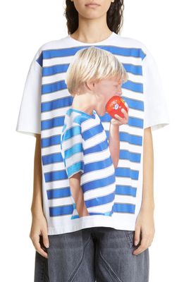 JW Anderson Oversize Boy with Apple Organic Cotton Graphic Tee in White