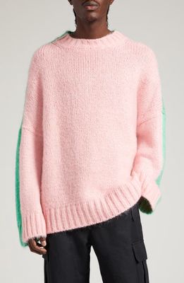 JW Anderson Oversize Colorblock Crewneck Sweater in Pink/Mint