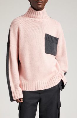 JW Anderson Oversize Colorblock Mock Neck Sweater in Pink/Grey