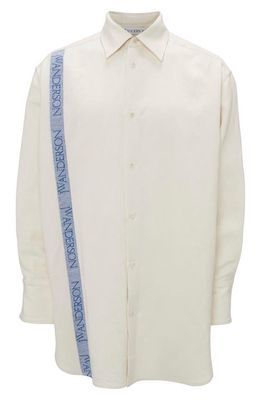 JW Anderson Oversize Logo Tape Cotton & Linen Button-Up Shirt in Off White