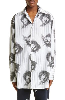 JW Anderson Oversize Rembrandt Stripe Cotton Button-Up Shirt in 903 White/Black