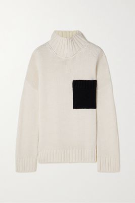 JW Anderson - Oversized Embroidered Two-tone Knitted Turtleneck Sweater - Off-white