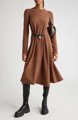 JW Anderson Padlock Belt Long Sleeve Wool Sweater Dress in Chocolate Brown