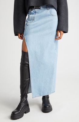 JW Anderson Padlock Belted Asymmetric Denim Skirt in Light Blue
