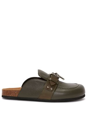 JW Anderson padlock-detail leather loafer mules - Green