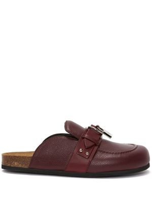 JW Anderson padlock-detail pebbled leather slippers - Red
