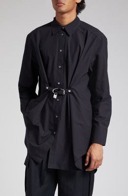 JW Anderson Padlock Strap Cotton Button-Up Shirt in Black