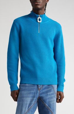 JW Anderson Quarter Zip Wool Sweater in Sky Blue