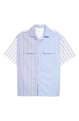 JW Anderson Relaxed Fit Mixed Stripe Short Sleeve Camp Shirt in Blue/Multi