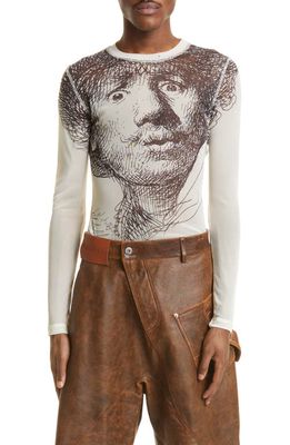 JW Anderson Rembrandt Print Underpinning Mesh T-Shirt in 002 Off White