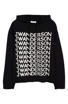 JW Anderson Repeat Logo Wool Sweater Hoodie in Black/White