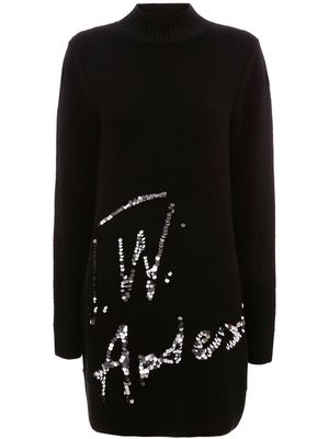 JW Anderson sequins-logo knitted minidress - Black