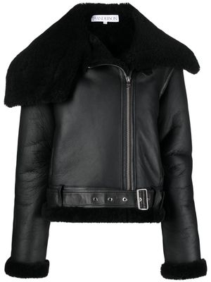 JW Anderson shearling-trim leather biker jacket - Black