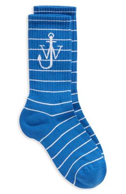 JW Anderson Stripe Anchor Crew Socks in Azure Blue