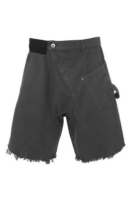 JW Anderson Twisted Cutoff Stretch Cotton Workwear Shorts in Grey