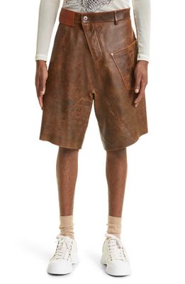 JW Anderson Twisted Lambskin Leather Shorts in Brown