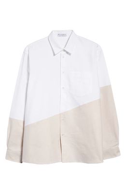 JW Anderson Two-Tone Classic Fit Button-Up Shirt in White/Oat