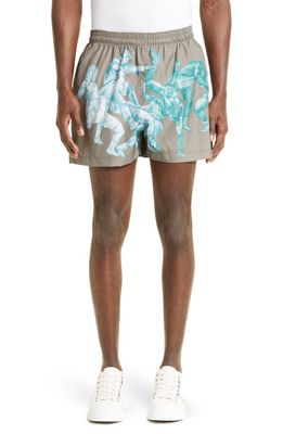 JW Anderson Wrestler Print Shorts in Khaki/Multi