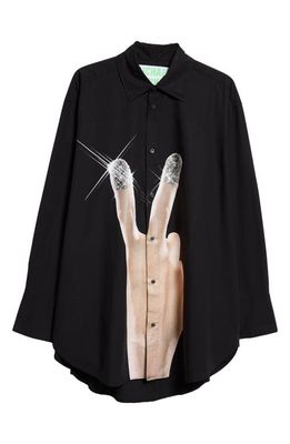JW Anderson x Michael Clark Oversize Peace Graphic Button-Up Shirt in Black