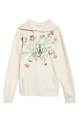 JW Anderson x Pol Anglada Anchor Logo Thistle Embroidered French Terry Hoodie in Oatmeal Melange
