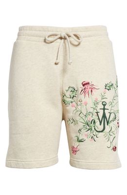 JW Anderson x Pol Anglada Anchor Logo Thistle Embroidered French Terry Sweat Shorts in Oatmeal Melange