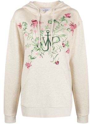 JW Anderson x Pol Anglada floral-embroidered hoodie - Neutrals