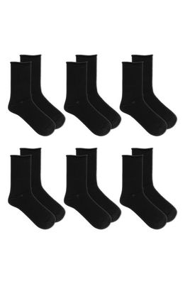 K Bell Socks 6-Pack Rib Crew Socks in Black