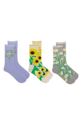 K Bell Socks Assorted 3-Pack Floral Earth Crew Socks in Blmul