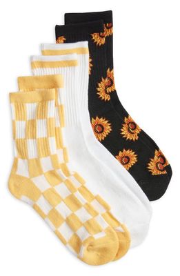 K Bell Socks LA Sunflower Assorted 3-Pack Crew Socks in Yellow Multi 