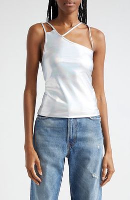 K.NGSLEY Fist Asymmetric Iridescent Cutout Camisole in Silver 